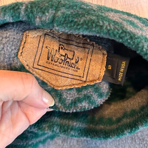vintage Woolrich size S pattern fleece pullover mock Made in USA green gray - Picture 3 of 10